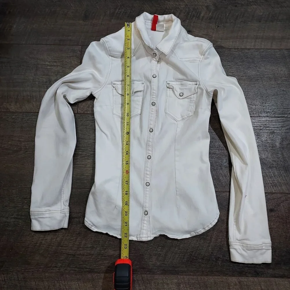 Divided by H&M Sz 4 Cotton Stretch White Snap Down Pearlizzed Western - Picture 7 of 10